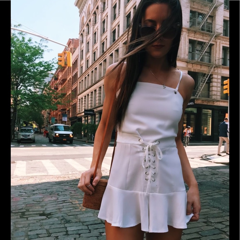 LF white lace up romper